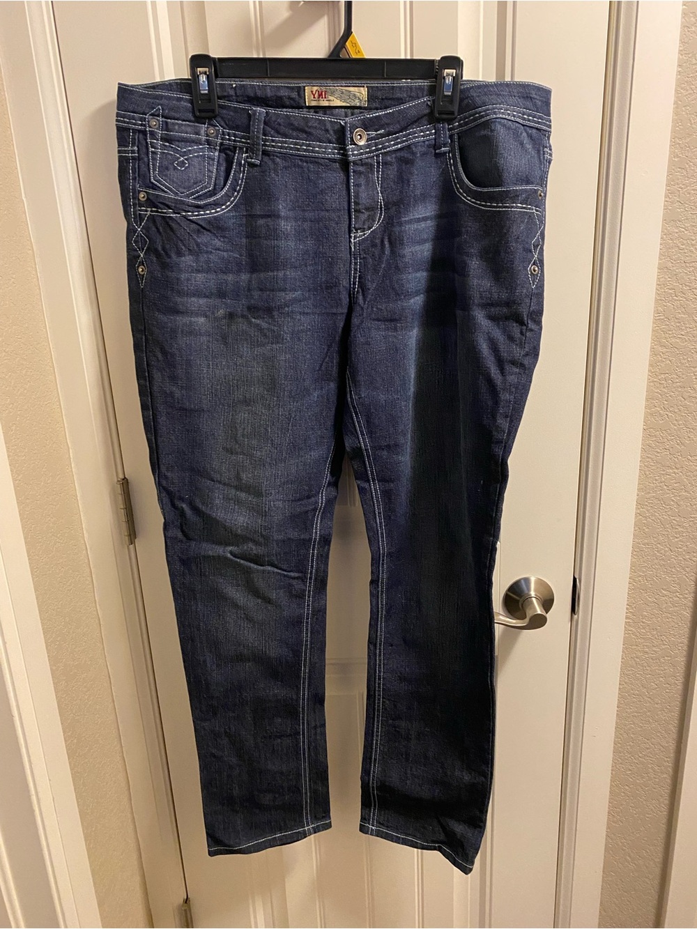 YMI Jeans 16 Dark Blue Stretch Straight Leg Denim City Of Angels Metal Bling